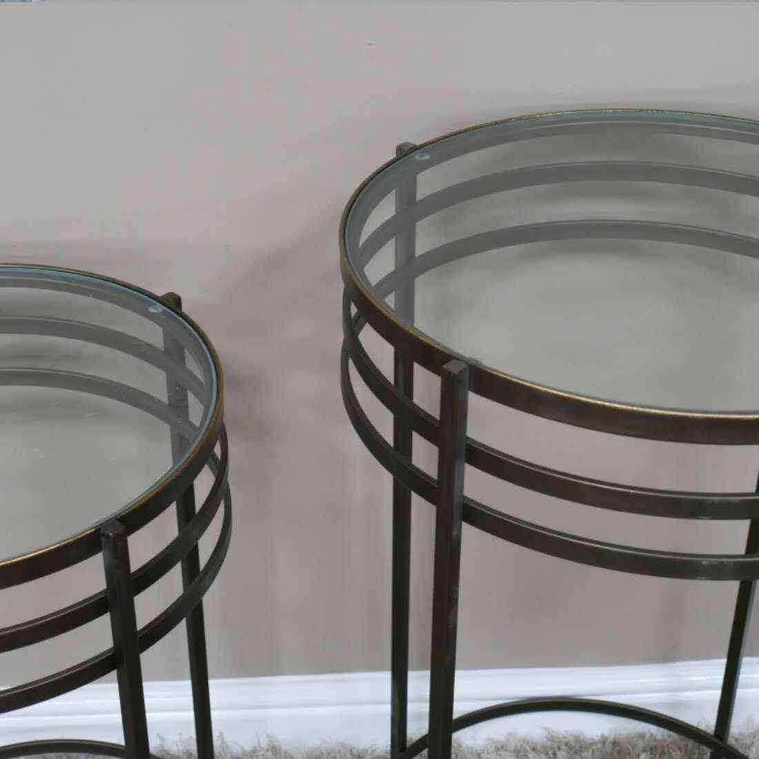 Burnished Bronzed Round Industrial Table Set - The Farthing