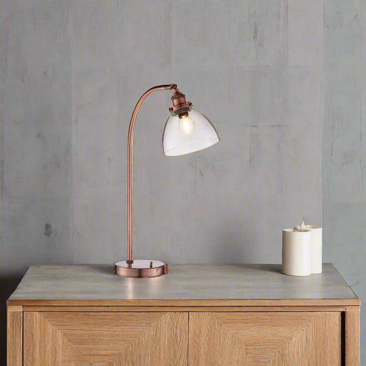 Burnished Copper and Glass Shade Table Lamp - The Farthing