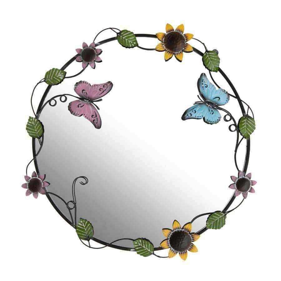 Butterfly & Flowers Metal Garden Mirror - The Farthing