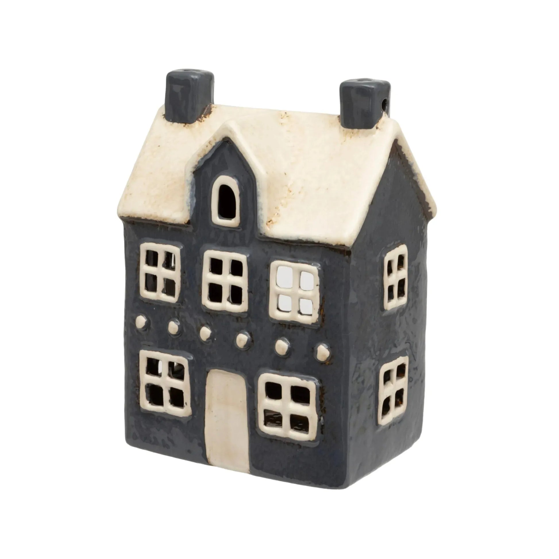 Ceramic Blue House Tea Light Holder - The Farthing