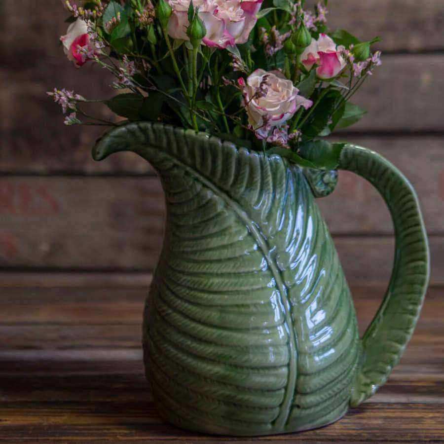 Ceramic Green Leaf Jug Vase - The Farthing