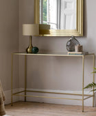 Champagne Gold Metal and Glass Console Table - The Farthing