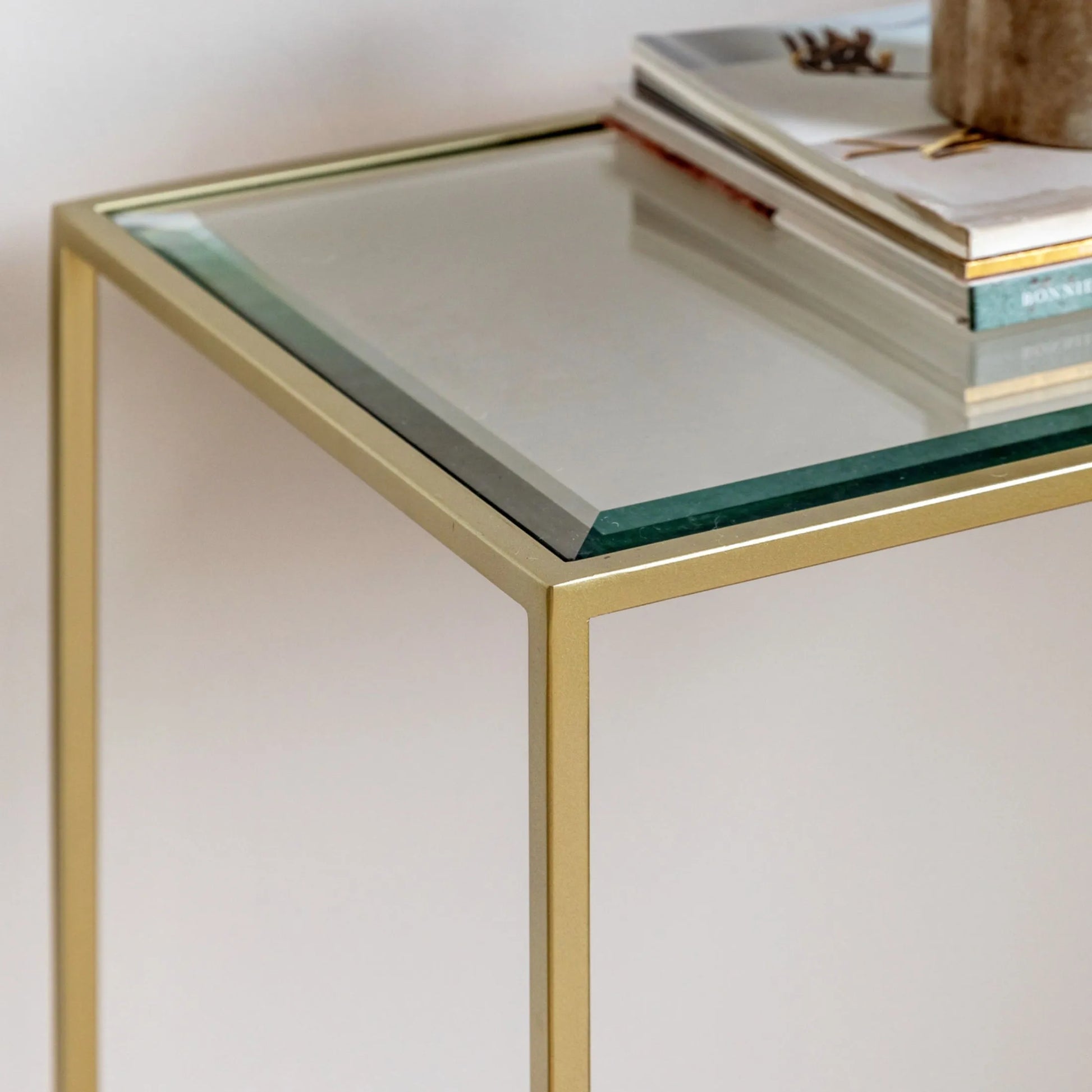 Champagne Gold Metal and Glass Console Table - The Farthing