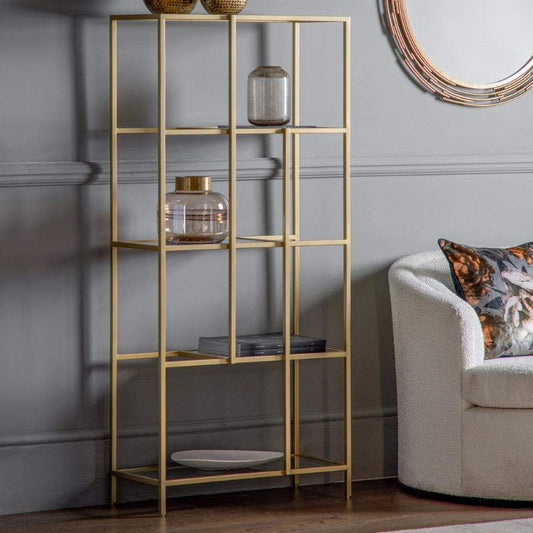 Champagne Metal and Glass Open Display Shelf Unit - The Farthing