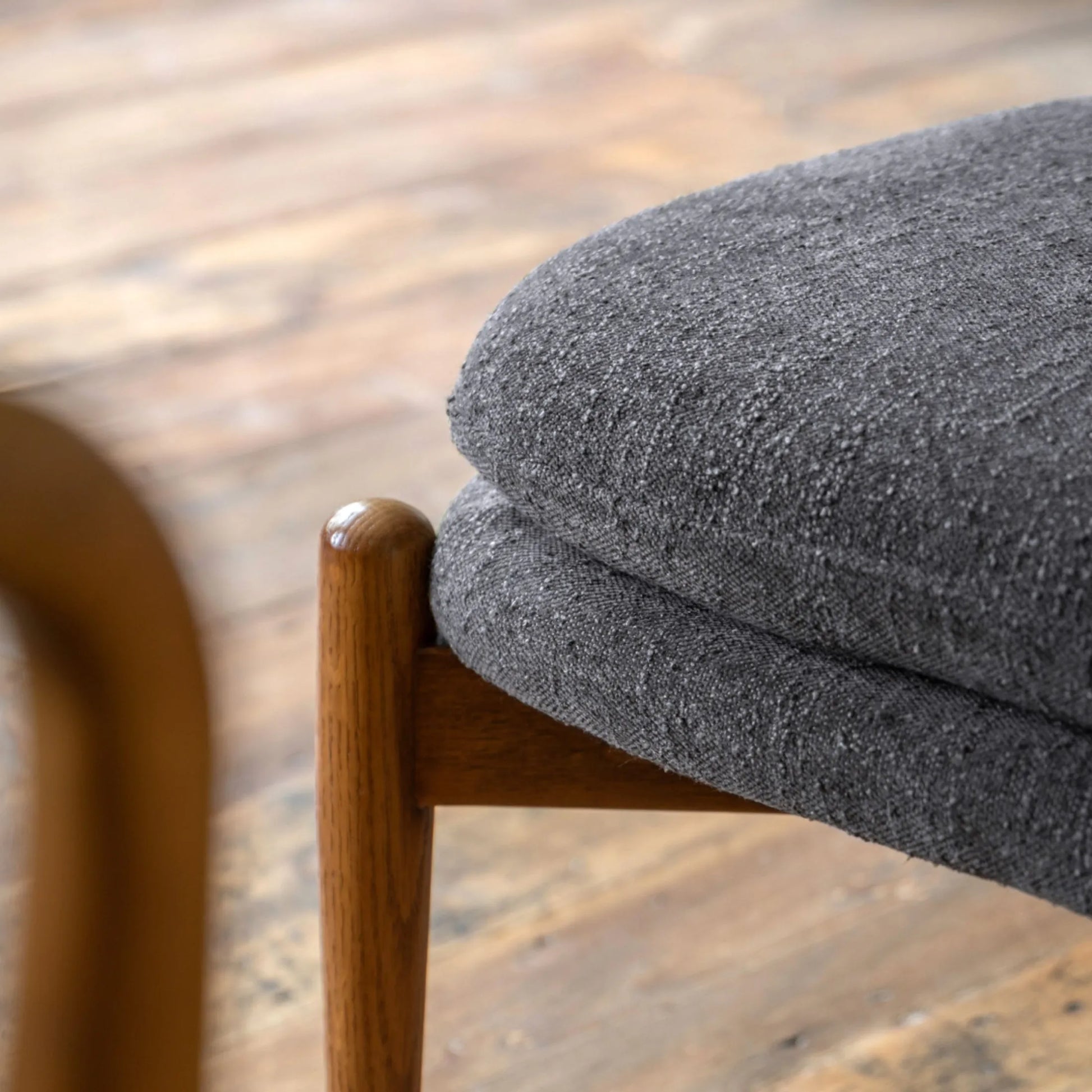 Charcoal Boucle Fabric Foot Stool - The Farthing