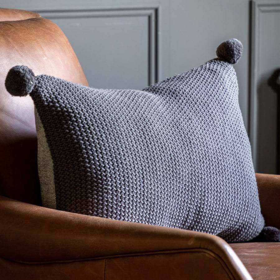Charcoal Grey Pom Pom Cushion Cover - The Farthing