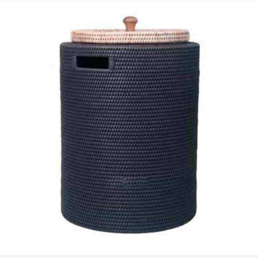 Charcoal Round Rattan Laundry Basket with Natural Lid - The Farthing