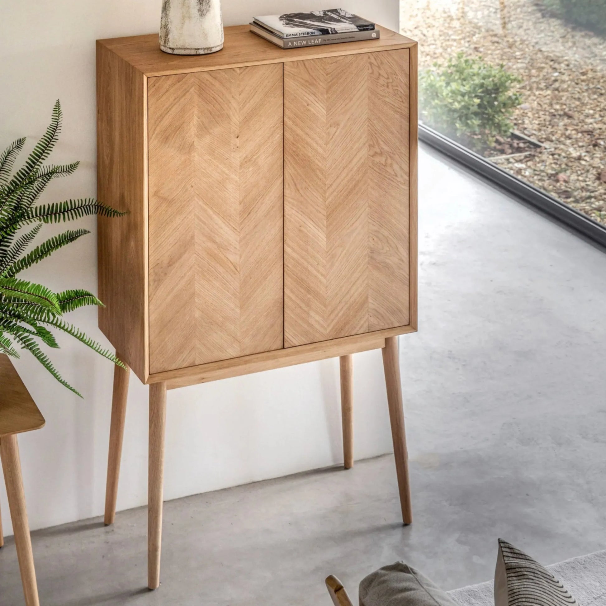 Chevron Fronted Oak 2 Door Cocktail Drinks Cabinet - The Farthing