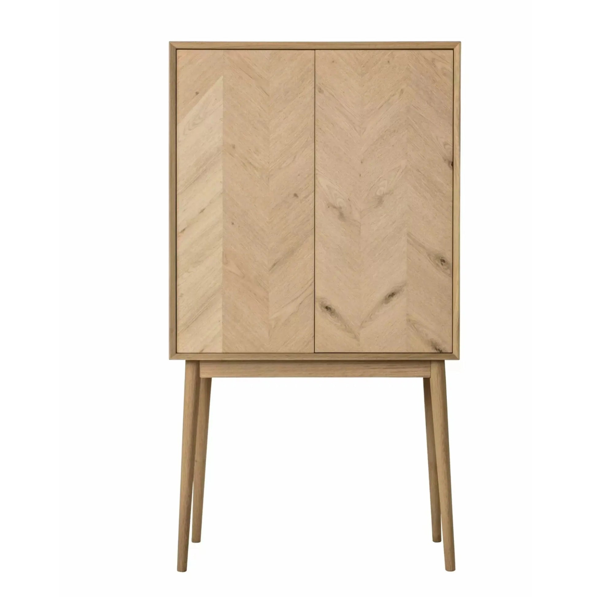 Chevron Fronted Oak 2 Door Cocktail Drinks Cabinet - The Farthing