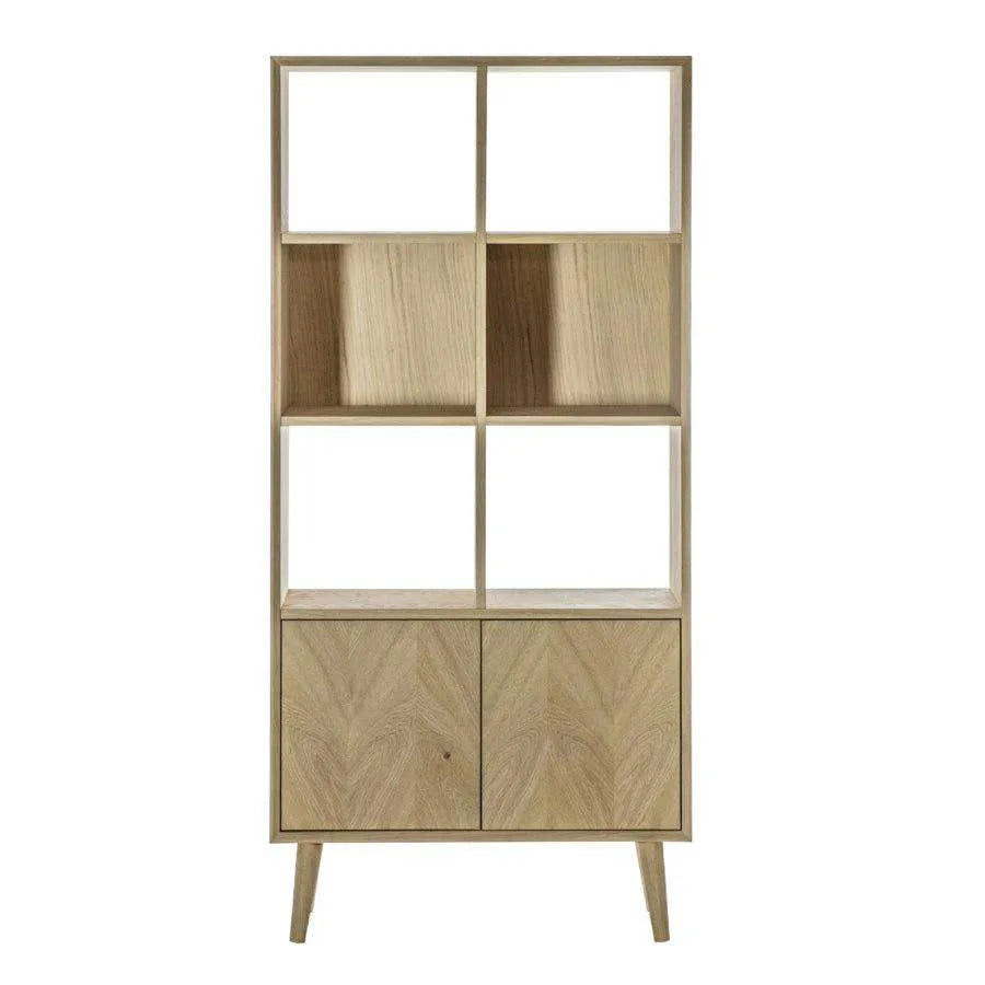 Chevron Fronted Oak 2 Door Open Display Shelf Unit - The Farthing