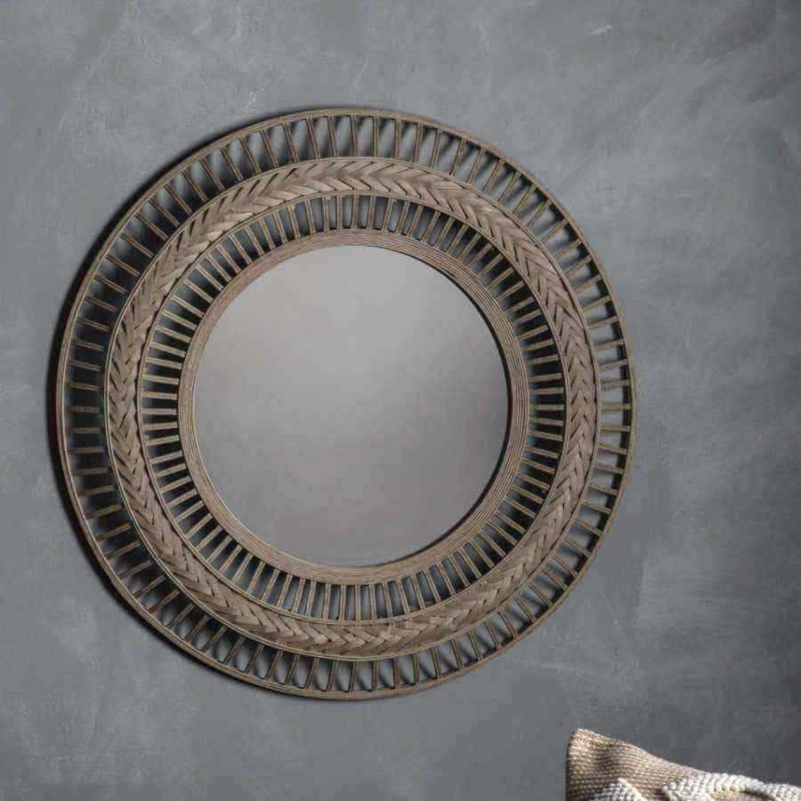 Chevron Woven Round Bamboo Wall Mirror - The Farthing