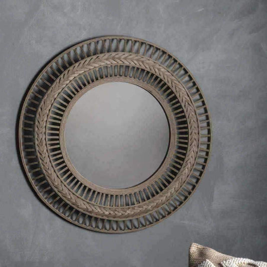 Chevron Woven Round Bamboo Wall Mirror - The Farthing