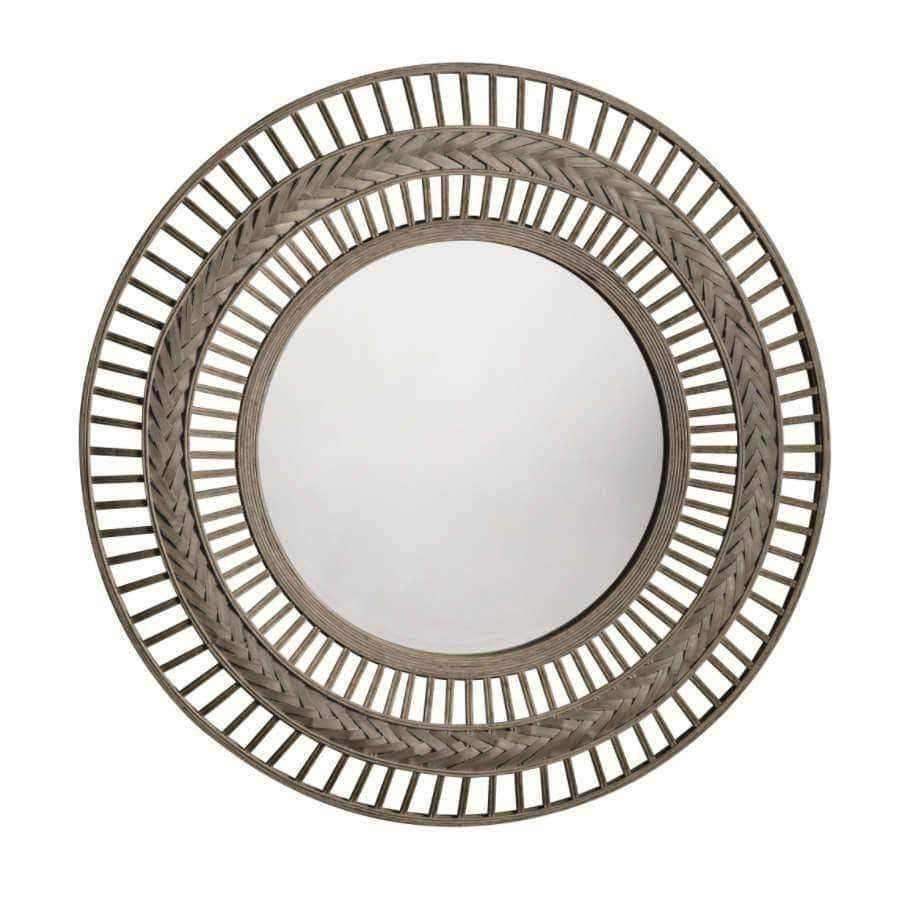 Chevron Woven Round Bamboo Wall Mirror - The Farthing