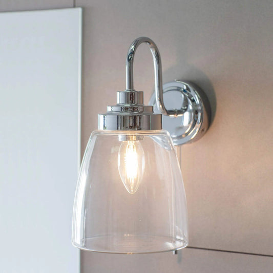 Chrome and Clear Glass Shade Bathroom Wall Light - The Farthing