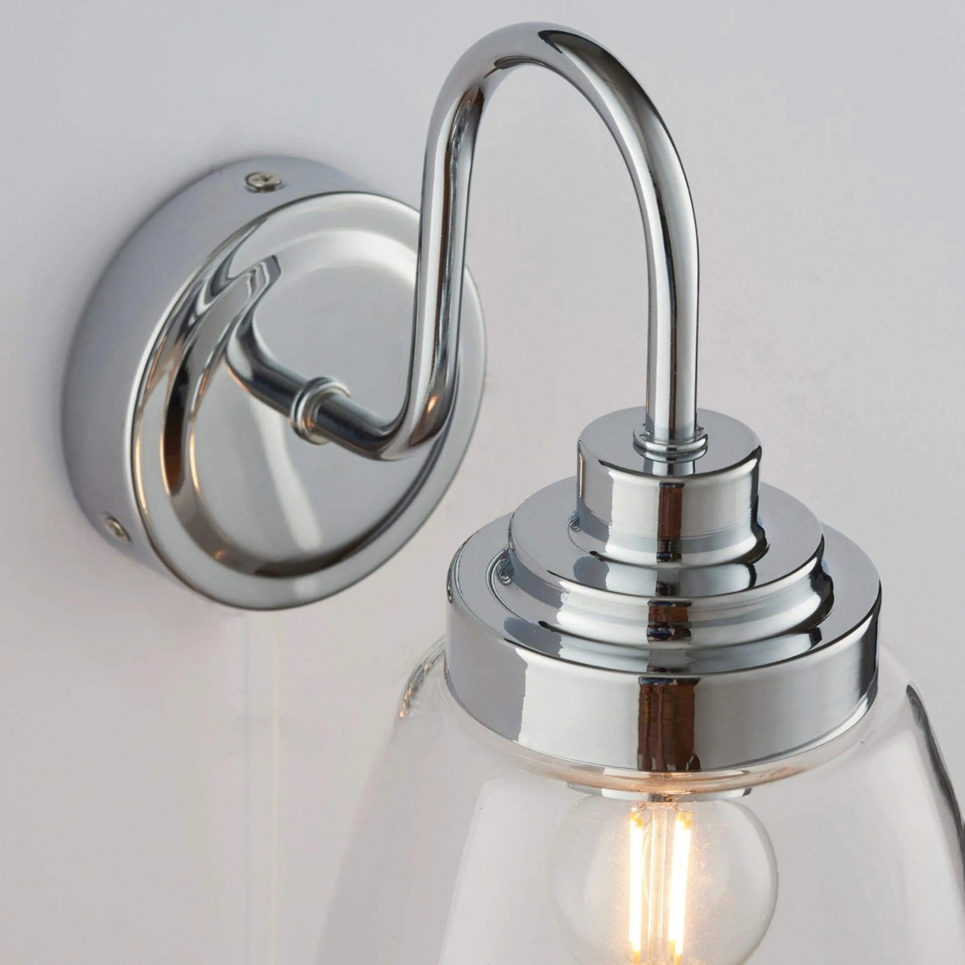 Chrome and Clear Glass Shade Bathroom Wall Light - The Farthing