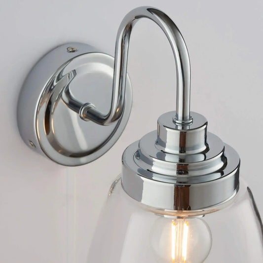 Chrome and Clear Glass Shade Bathroom Wall Light - The Farthing