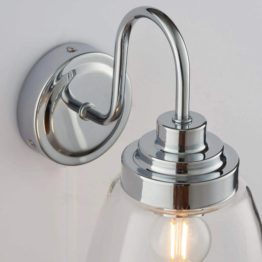 Chrome and Clear Glass Shade Bathroom Wall Light - The Farthing