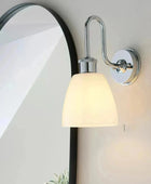 Chrome & Opaque Glass Shade Bathroom Swan Neck Wall Light - The Farthing