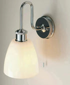 Chrome & Opaque Glass Shade Bathroom Swan Neck Wall Light - The Farthing