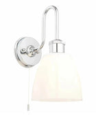 Chrome & Opaque Glass Shade Bathroom Swan Neck Wall Light - The Farthing