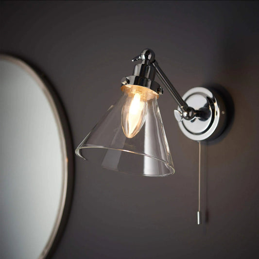 Chrome Bathroom Cone Wall Light with Pull Cord - The Farthing