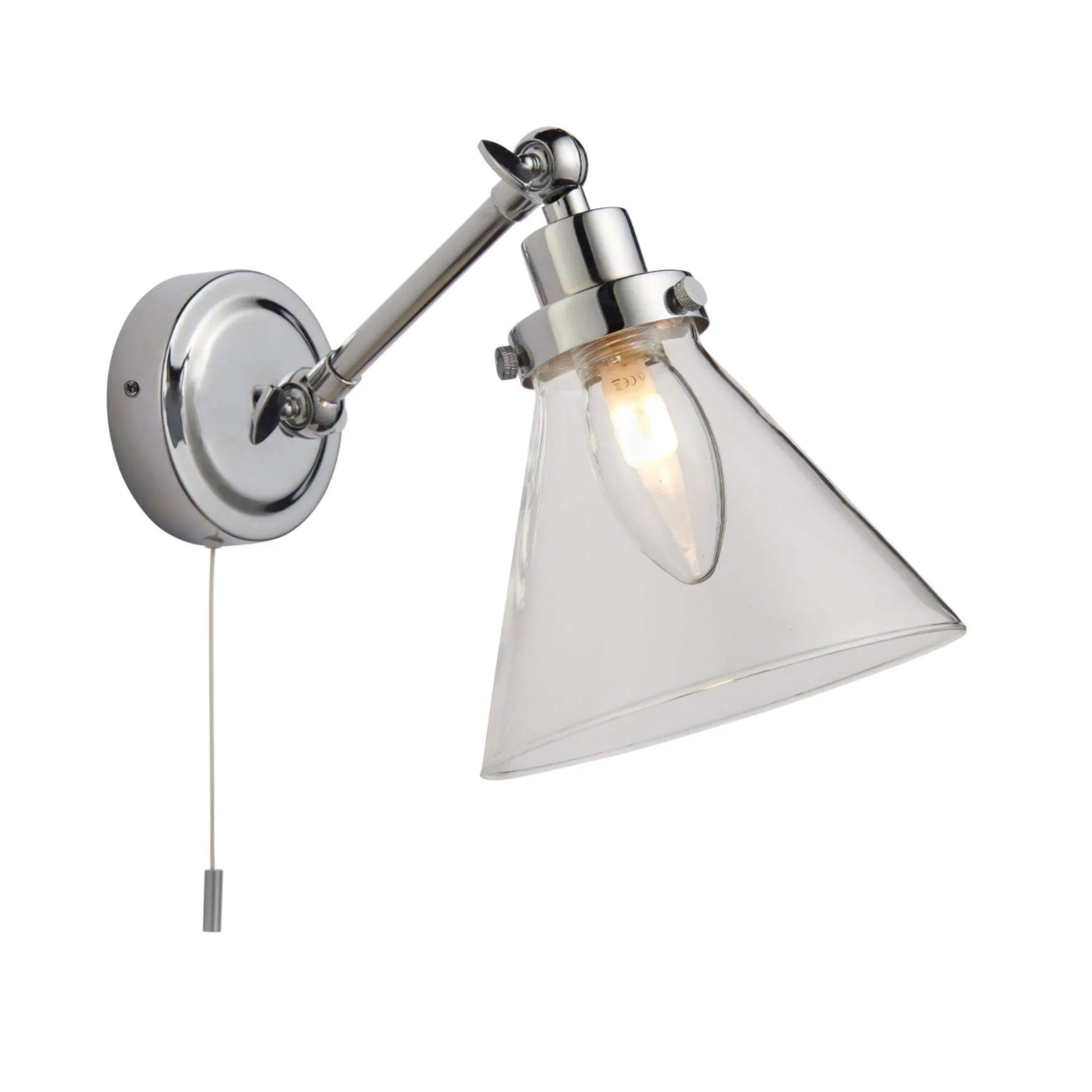 Chrome Bathroom Cone Wall Light with Pull Cord - The Farthing