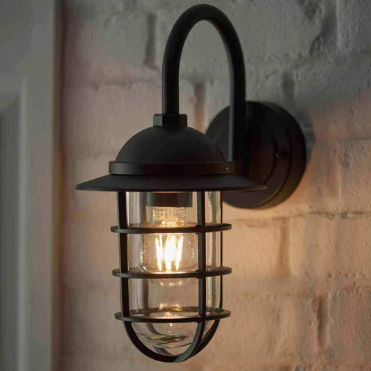 Coastal Matt Black Exterior Cage Wall Light - The Farthing