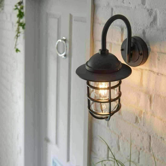 Coastal Matt Black Exterior Cage Wall Light - The Farthing