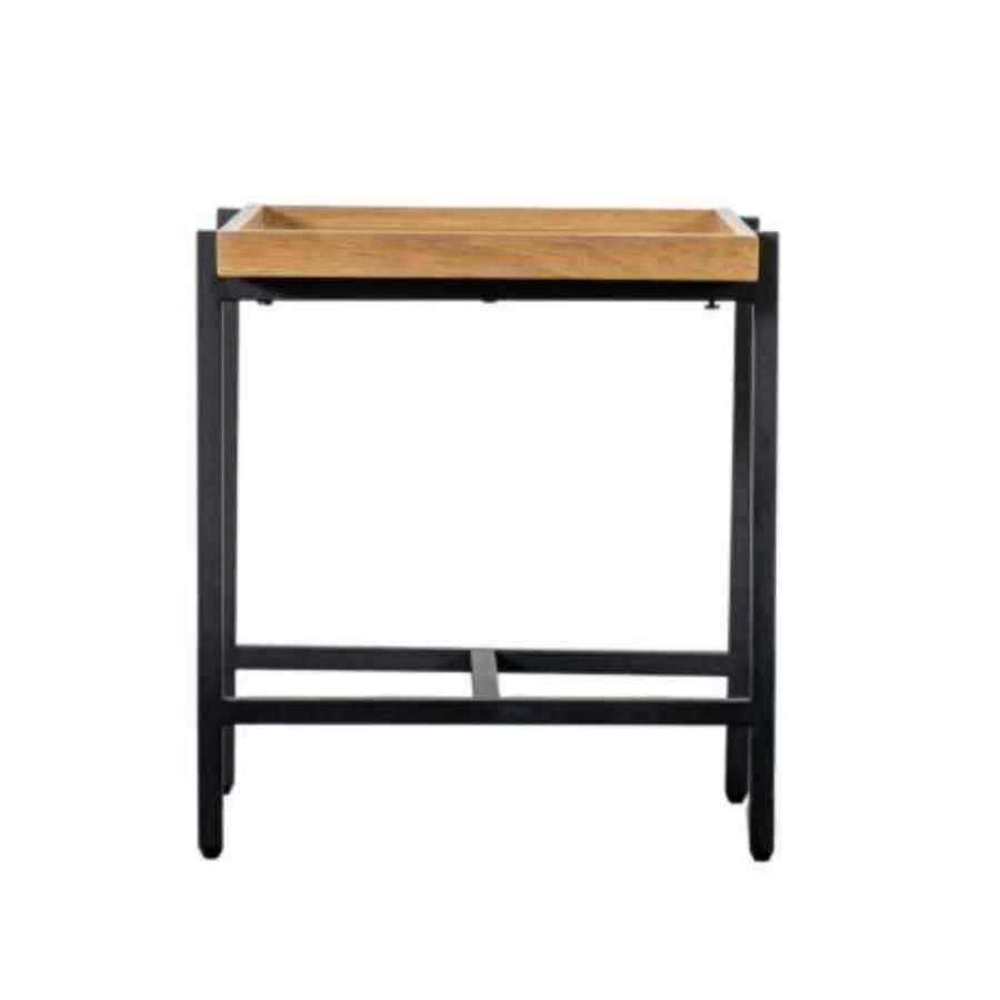 Contemporary Black Metal and Oak Topped Side Table - The Farthing