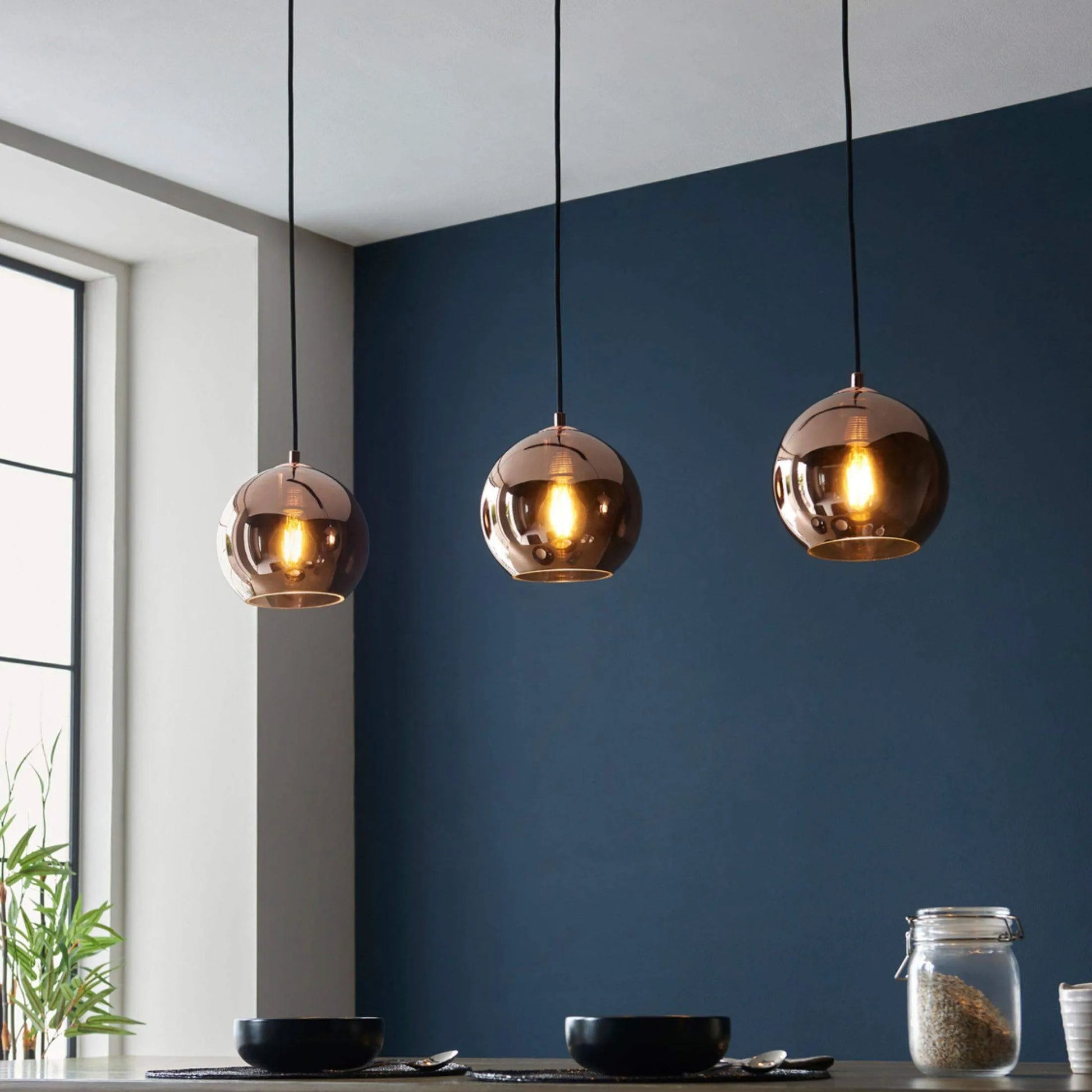 Copper Mirrored Glass Trio Pendant Light - The Farthing