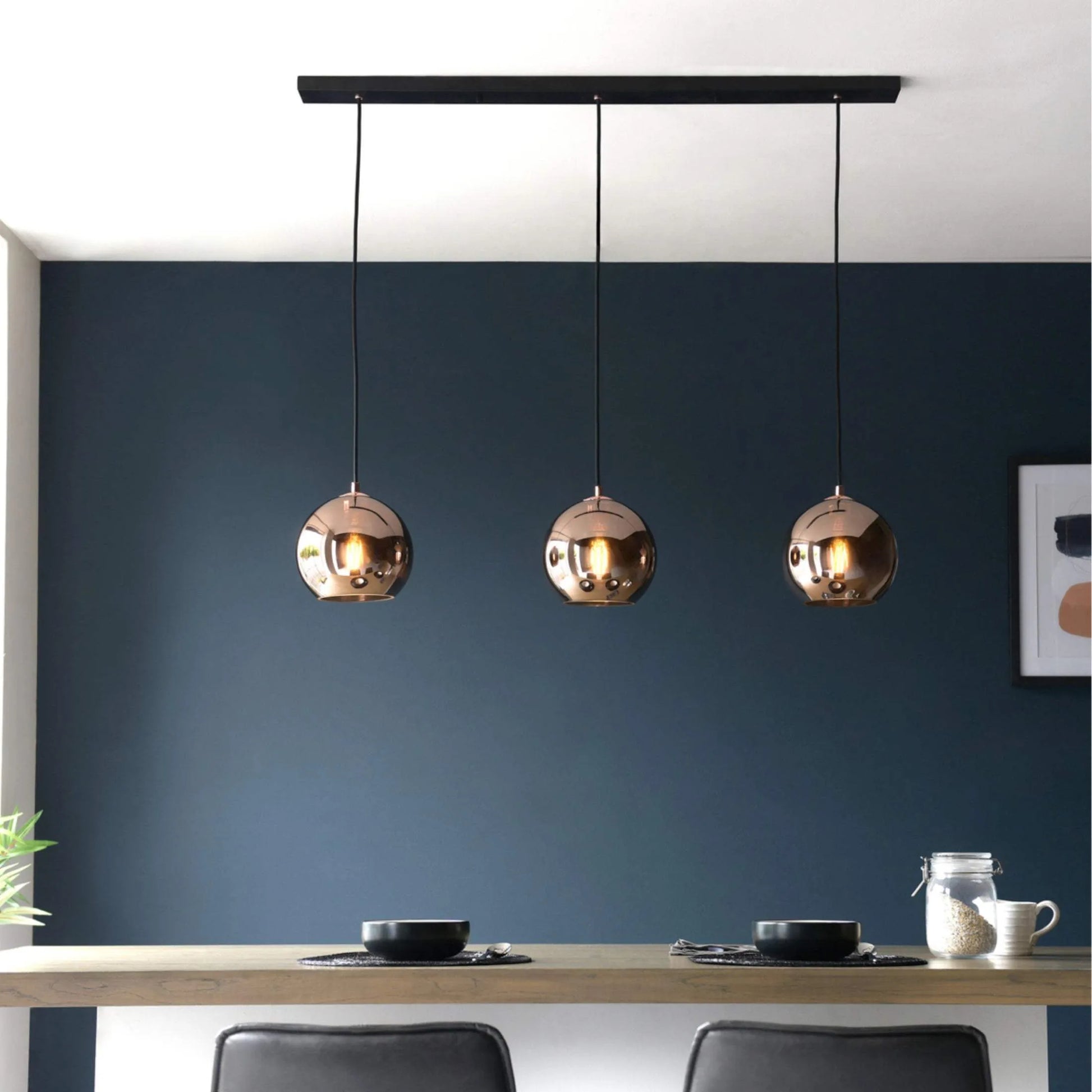 Copper Mirrored Glass Trio Pendant Light - The Farthing