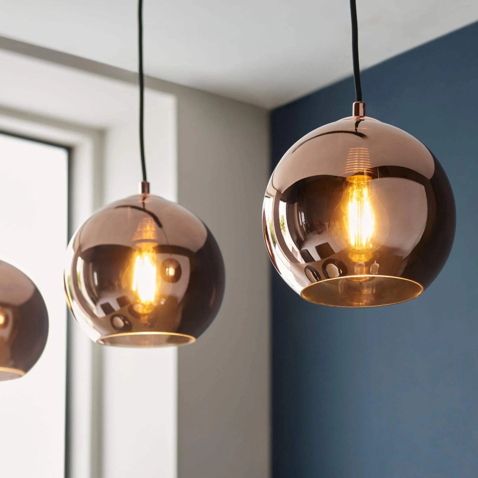 Copper Mirrored Glass Trio Pendant Light - The Farthing