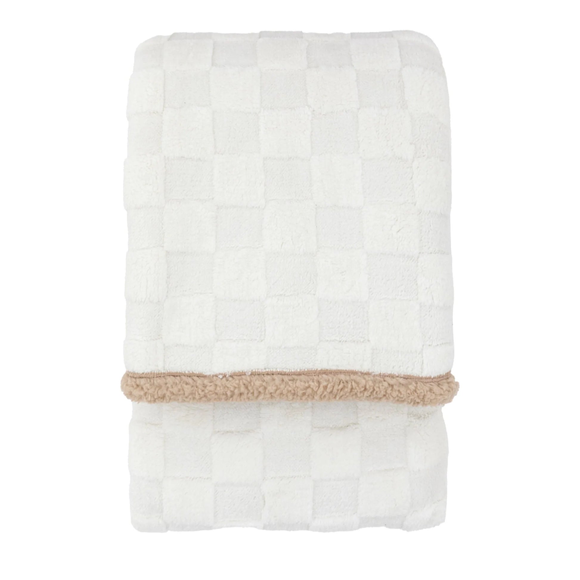 Cream Chequered & Beige Teddy Throw - The Farthing