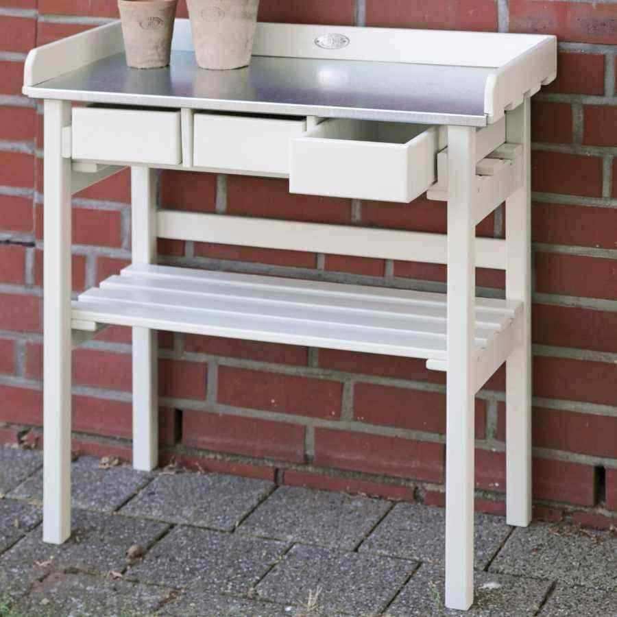 Creamy White Painted Wood and Zinc Topped Potting table - The Farthing