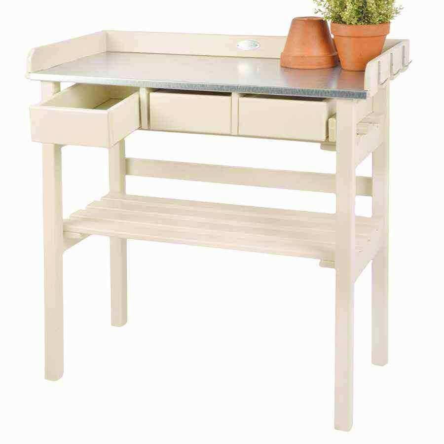 Creamy White Painted Wood and Zinc Topped Potting table - The Farthing