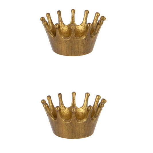 Set of Two Golden Crown Tealight Holders