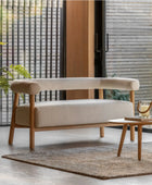 Curved Cream Fabric Wood Frame Two Seater Armchair - The Farthing