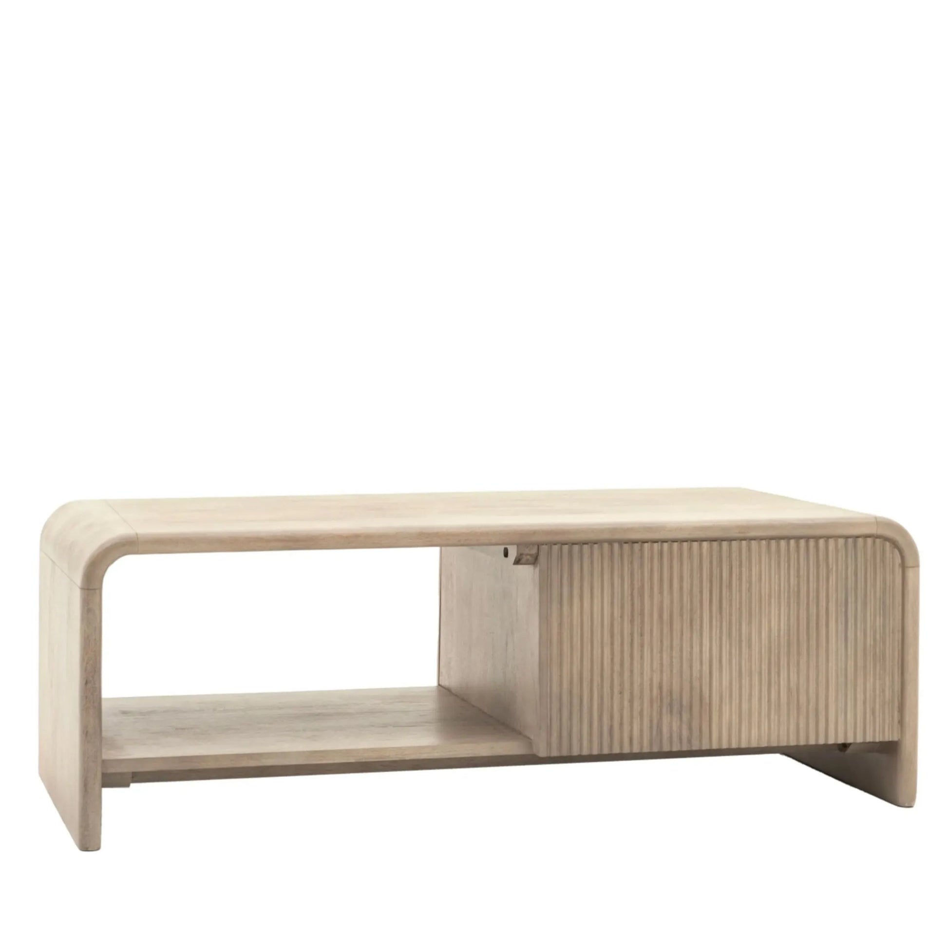 Curved Edge Mango Wood 1 Drawer Coffee Table - The Farthing