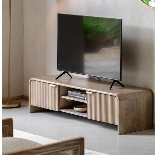 Curved Edge Mango Wood 2 Door Media Unit - The Farthing