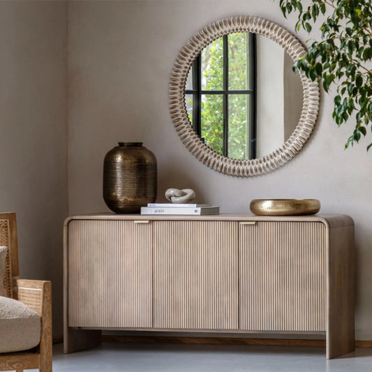 Curved Edge Mango Wood 3 Door Sideboard - The Farthing