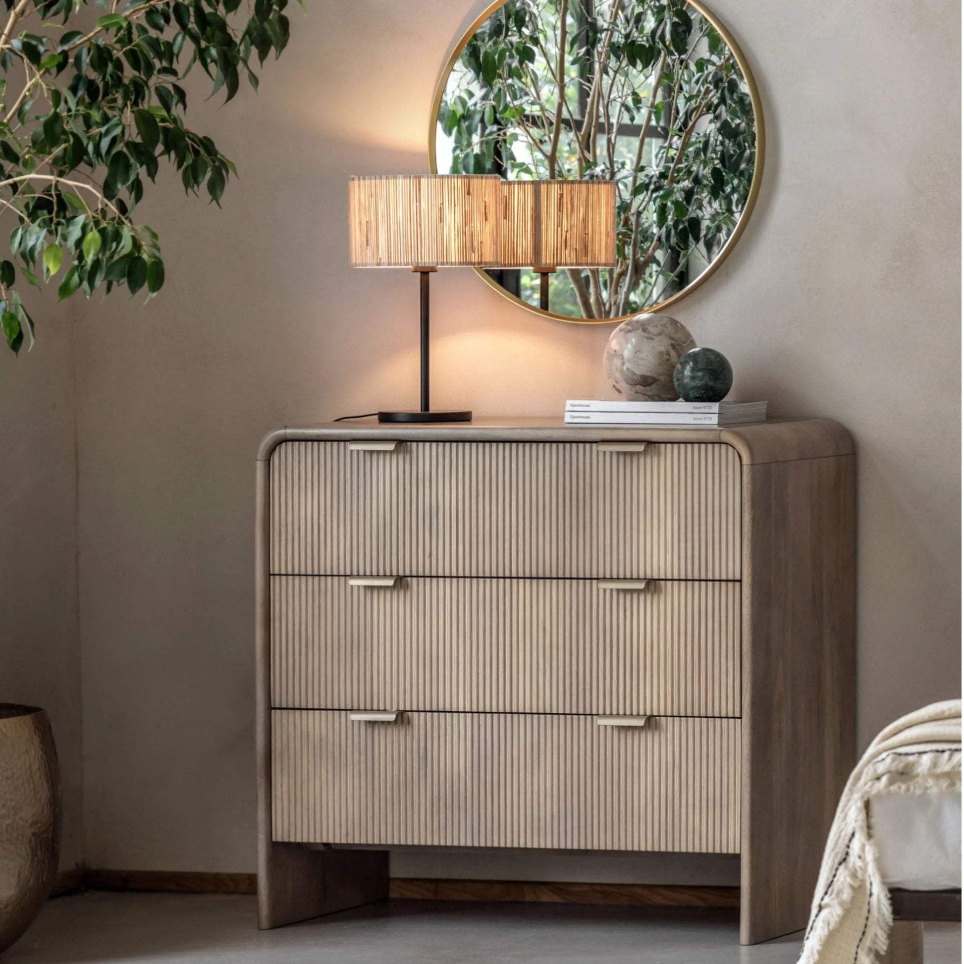 Curved Edge Mango Wood 3 Drawer Chest of Drawers - The Farthing