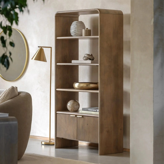 Curved Edge Mango Wood Open Display Shelf Unit - The Farthing