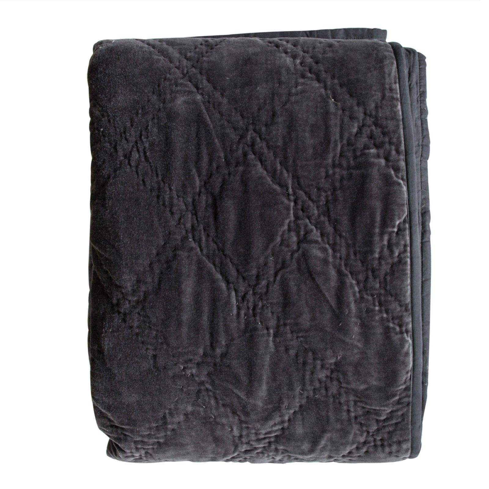 Dark Charcoal Quilted Diamond Bedspread - The Farthing