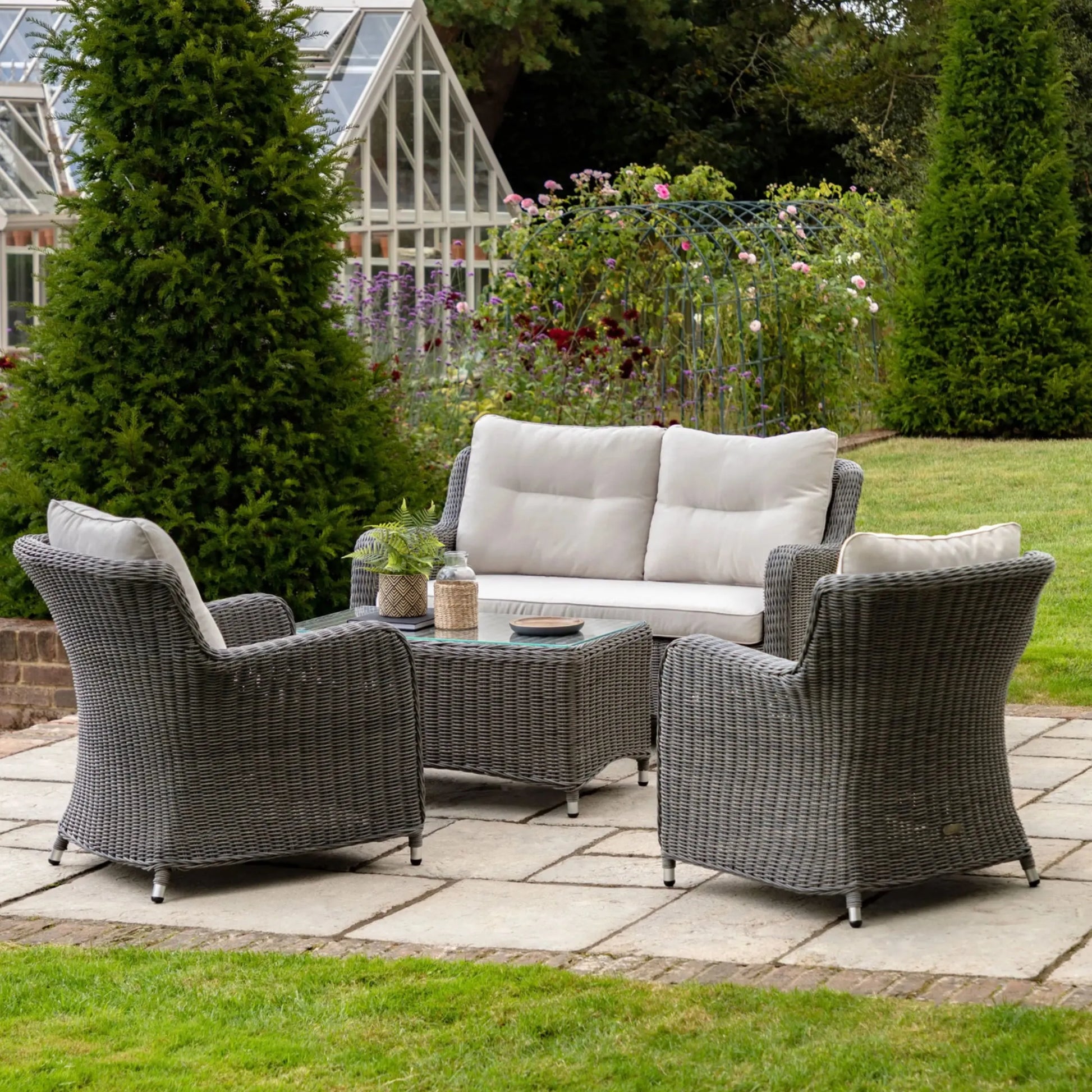 Dark PE Wicker Garden Lounge Sofa Set - The Farthing