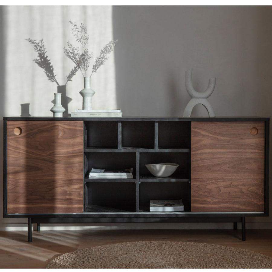 Dark Wood 2 Door Mid Century Styled Sideboard - The Farthing