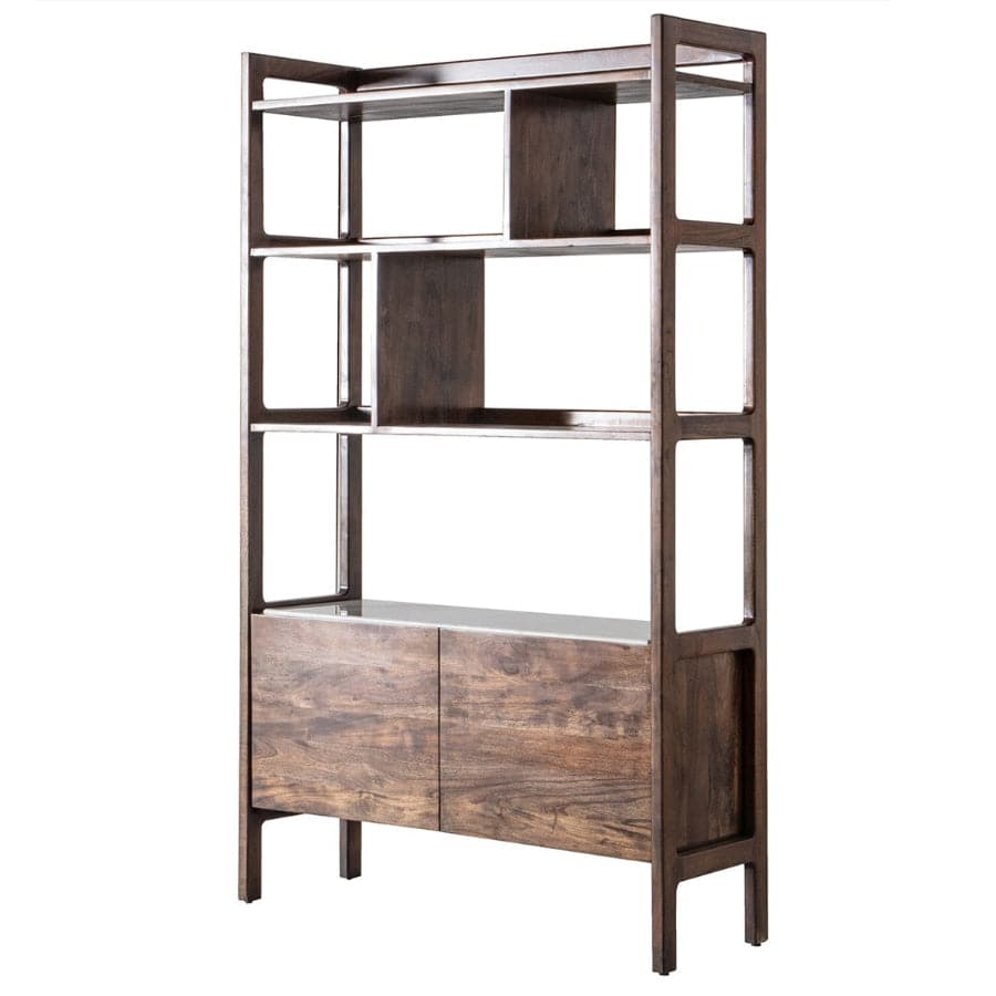 Dark Wood and Marble Open Display Shelf Unit - The Farthing
