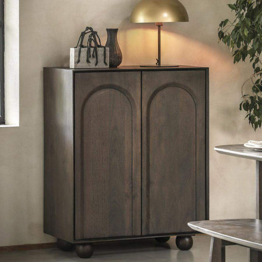 Dark Wood Arched Design 2 Door Cupboard - The Farthing