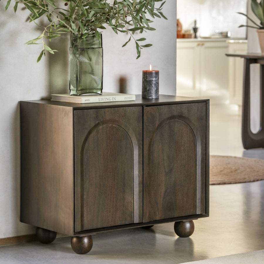 Dark Wood Arched Design 2 Door Sideboard - The Farthing