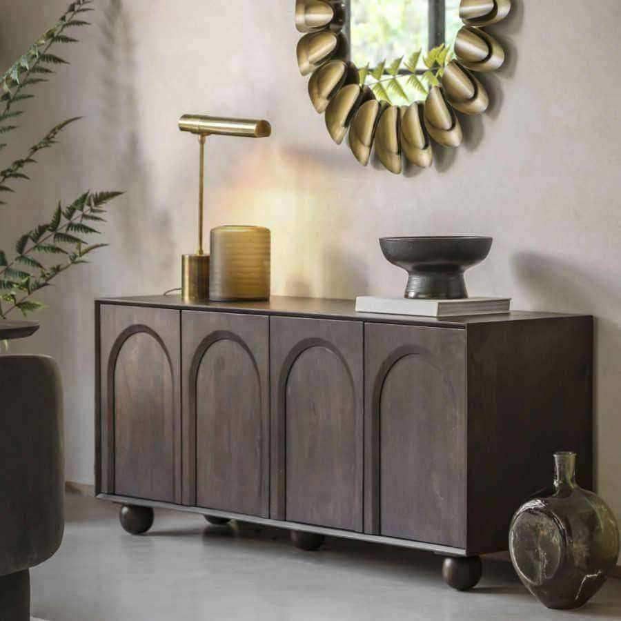 Dark Wood Arched Design 4 Door Sideboard - The Farthing