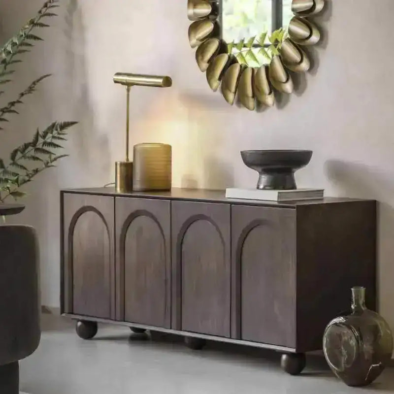 Dark Wood Arched Design 4 Door Sideboard